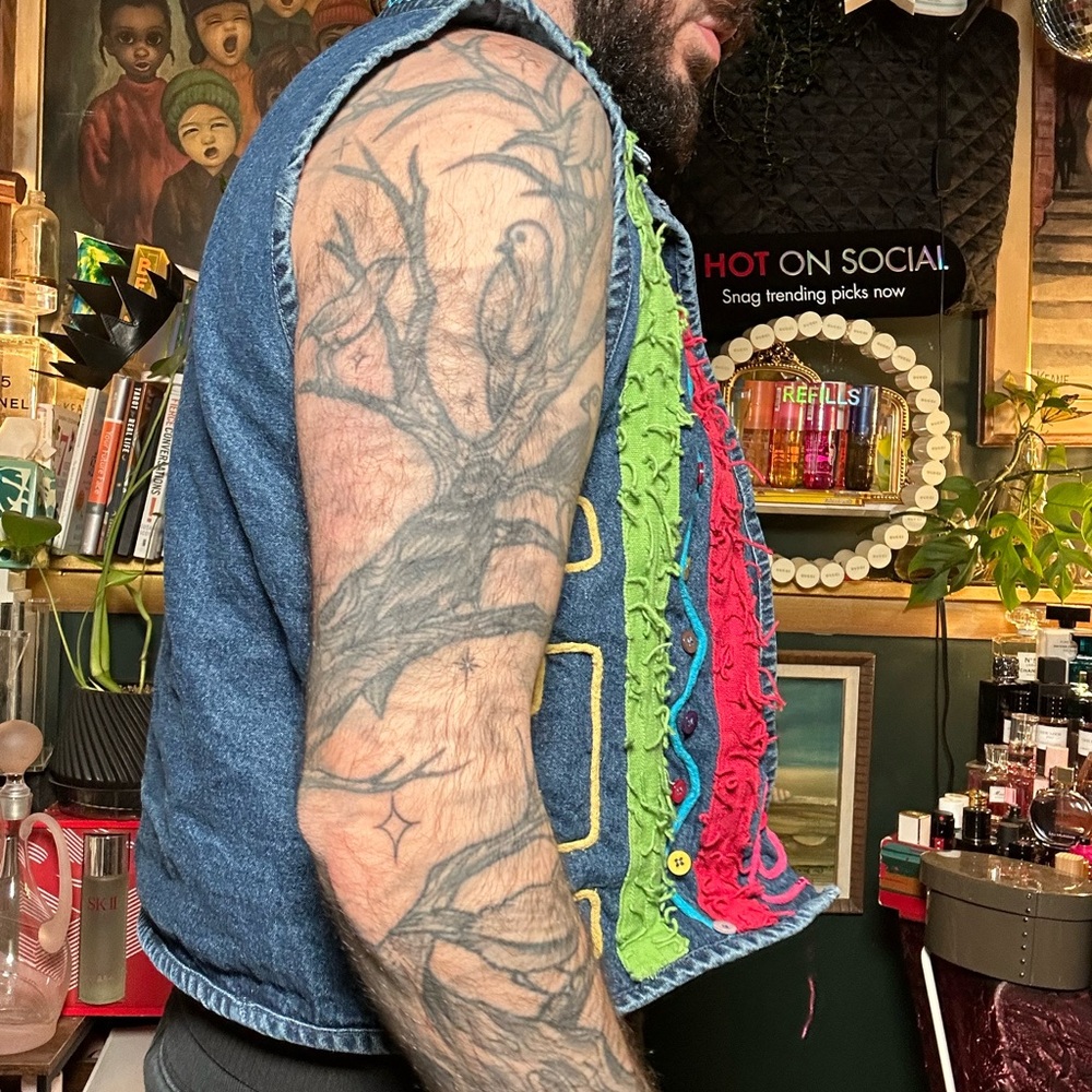 Vibrant Multicolor Denim Vest - Picture 2 of 9